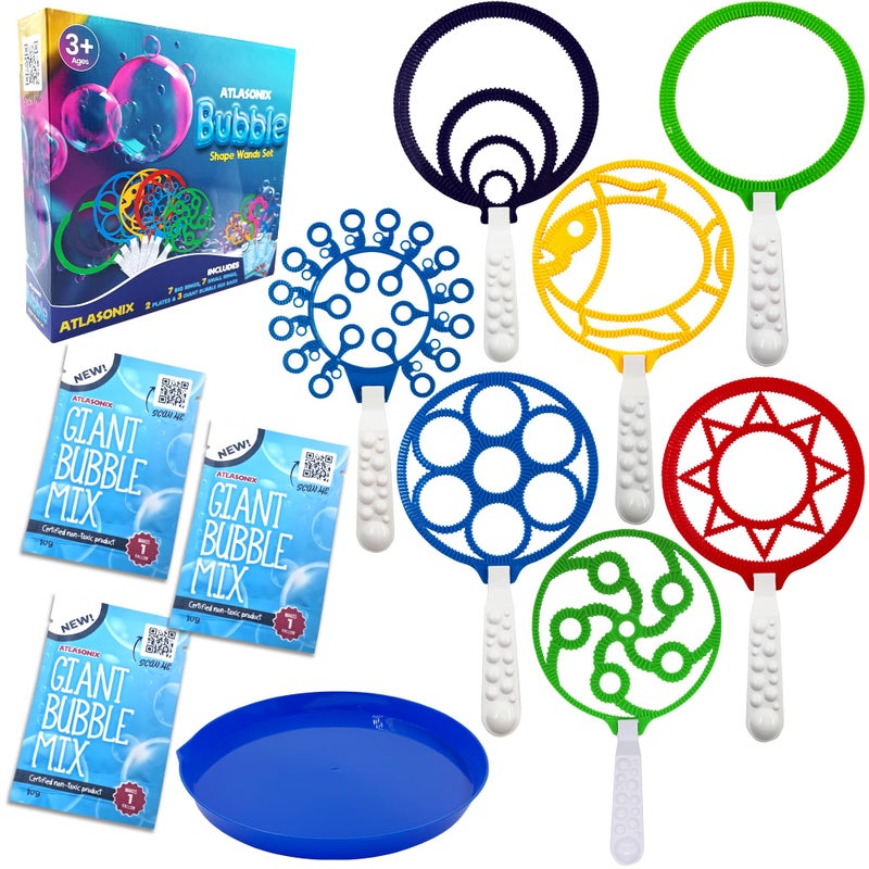 Atlasonix Giant Bubble Wands Outdoor Toys for Kids Large Blowing Rings Variety Shapes Set for Big soap Bubbles Includes Huge Bubble Mix Solution kit Refill Summer Party Park Beach Fun Activities - Image 1